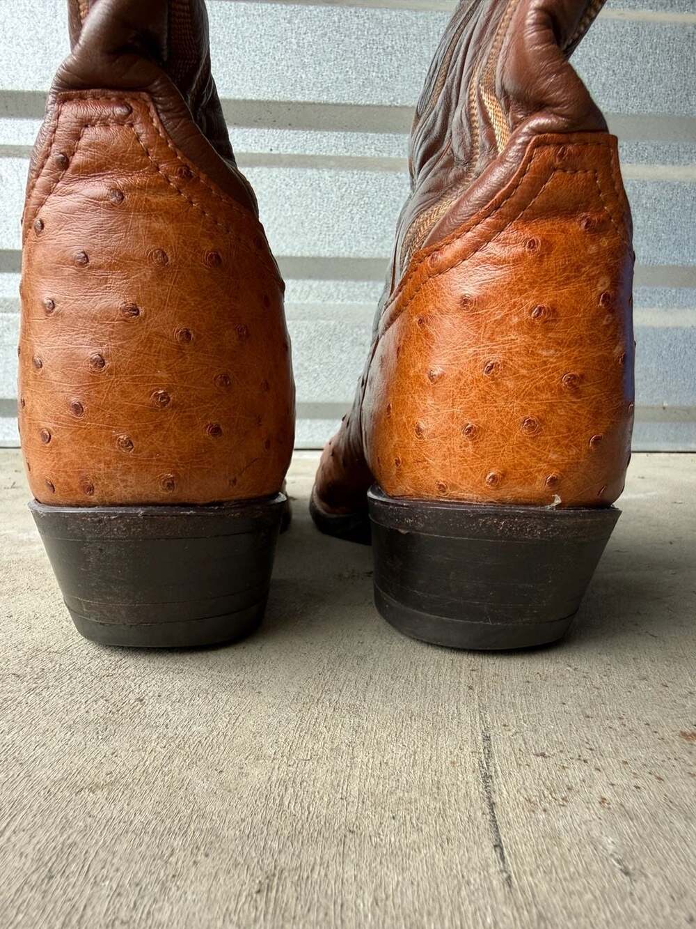 Tony Lama Full Quill Ostrich Leather Western Cowboy Boots Brown - Picture 4 of 8